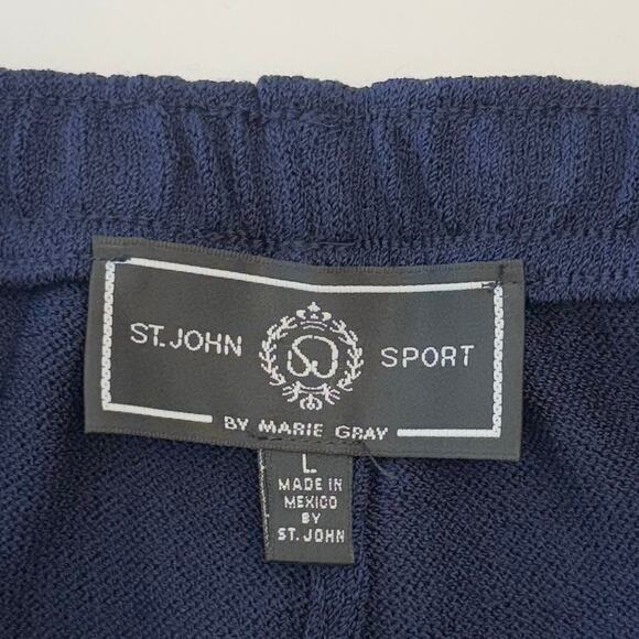 St. John Pull-On Pants Santana Knit Wide Straight Leg Waist-Tie Navy | Size: L - Picture 8 of 9